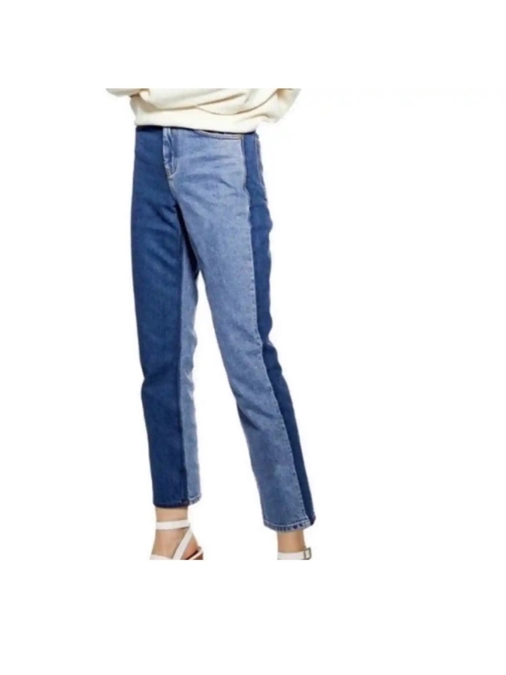 Topshop High Waisted Two Tone Moto Straight Leg Jeans size 28